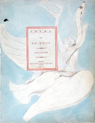 Il genio pindarico che riceve la sua lira, pagina del titolo da The Poems of Thomas Gray, pubblicato nel 1797-98 da William Blake